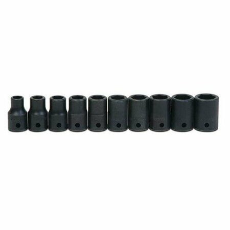 WILLIAMS Socket Set, 10 Pieces, 1/2 Inch Dr, Shallow, 1/2 Inch Size JHWMS410HRC